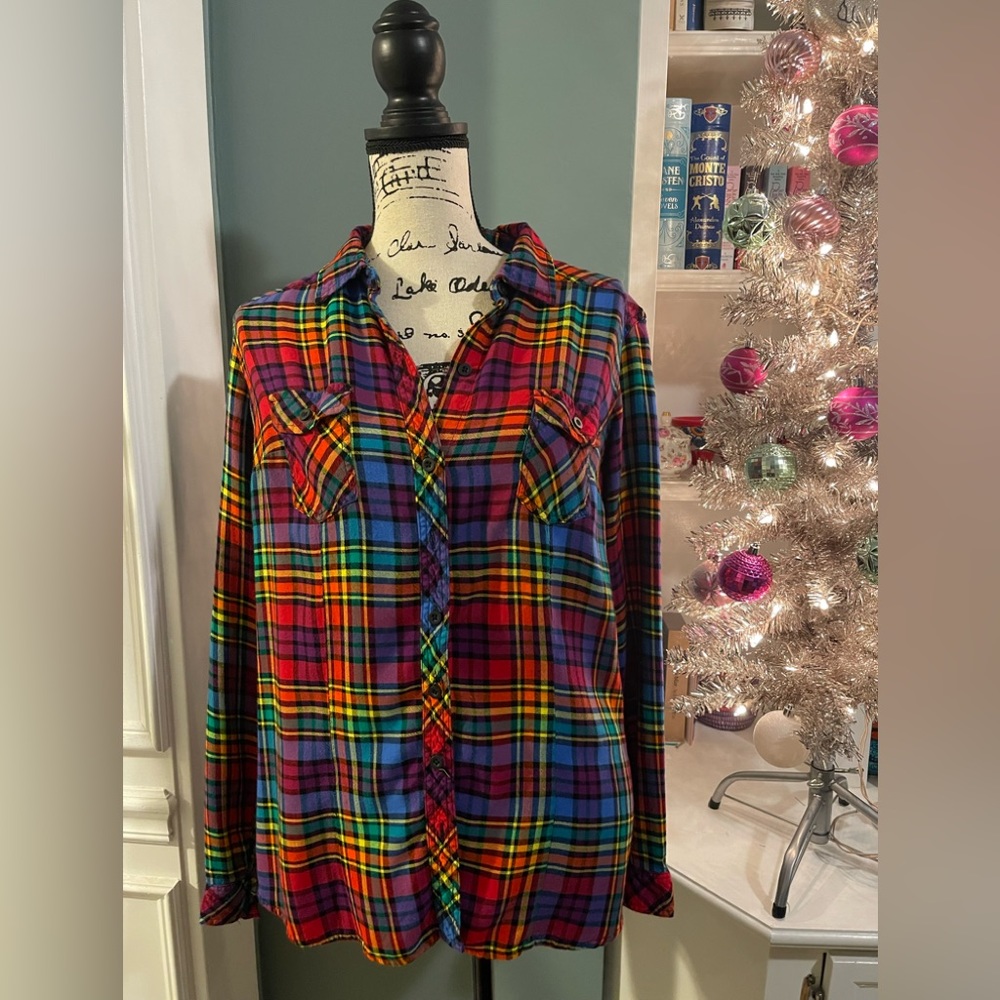 Rare Torrid Rainbow Plaid Button Up Shirt